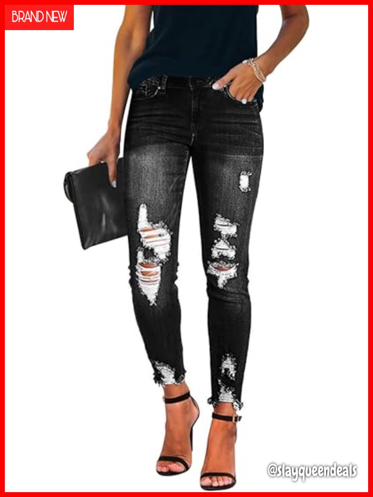 Mid Rise Skinny Ripped Stretch Jeans
